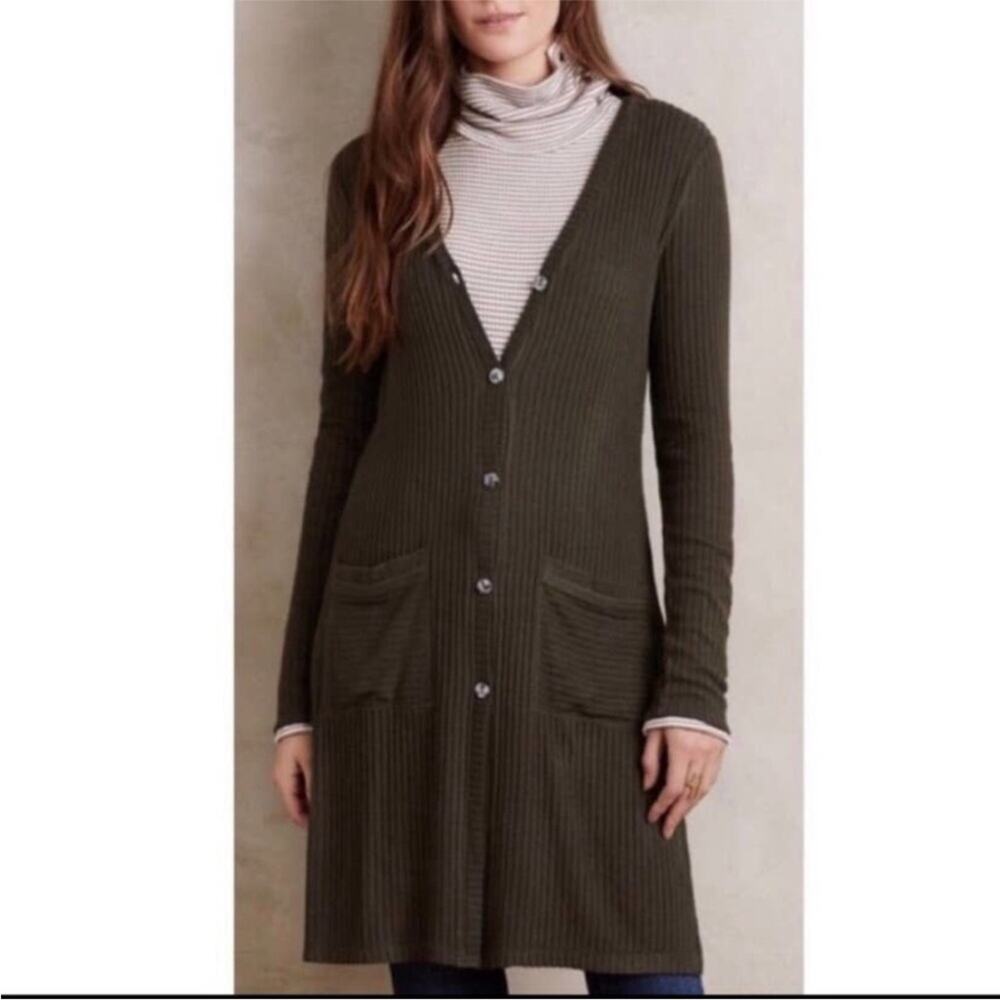 Anthropologie Akemi + Kin black v neck button ribbed long cardigan size Medium
